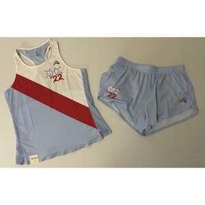 Tracksmith Women's Van Cortlandt Singlet & Shorts Blue Chicago 22 Set‎